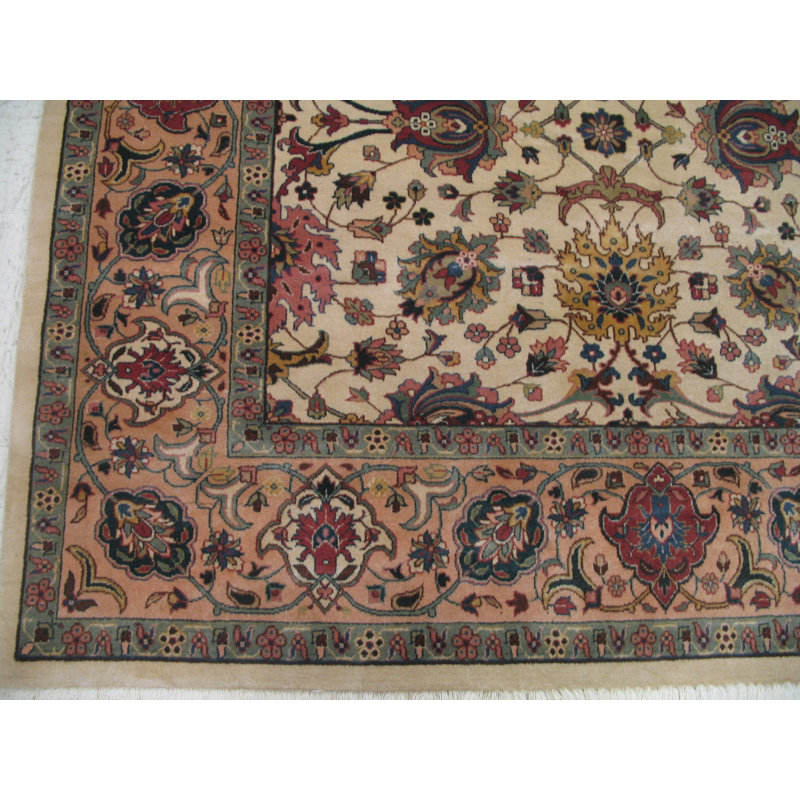 Oriental Hand-Knotted Wool Beige/Salmon Area Rug, Rectangle 12'8" x 18'6"
