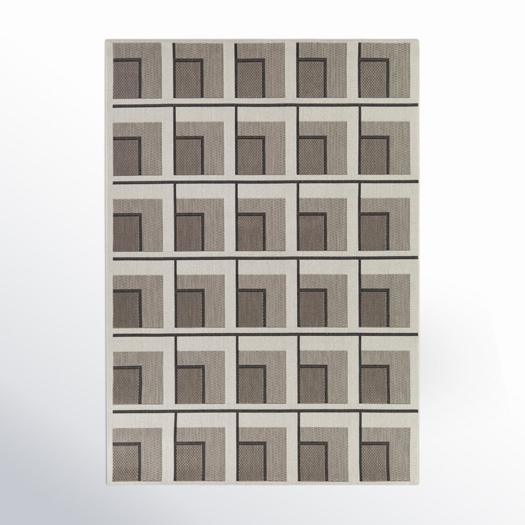 Rectangle Kamran Geometric Machine Woven Polypropylene Indoor / Outdoor Area Rug in Tan