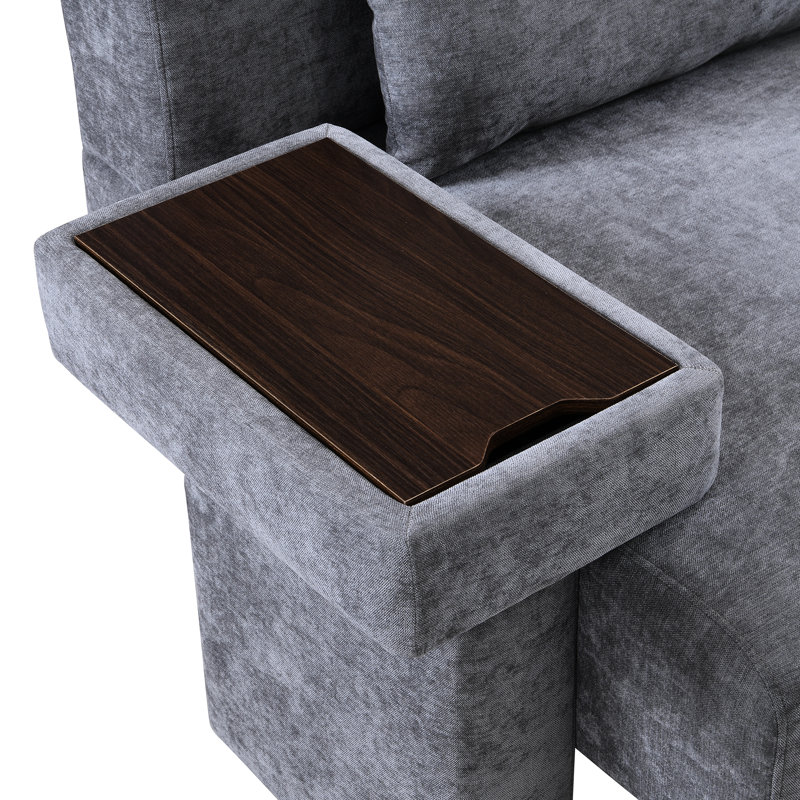 Fauteuil de style Mid-Century avec coussin lombaire - Siège en bois de 27 po de profondeur avec rangement dissimulé en tissu respirant et accoudoirs fonctionnels surdimensionnés de 38 po