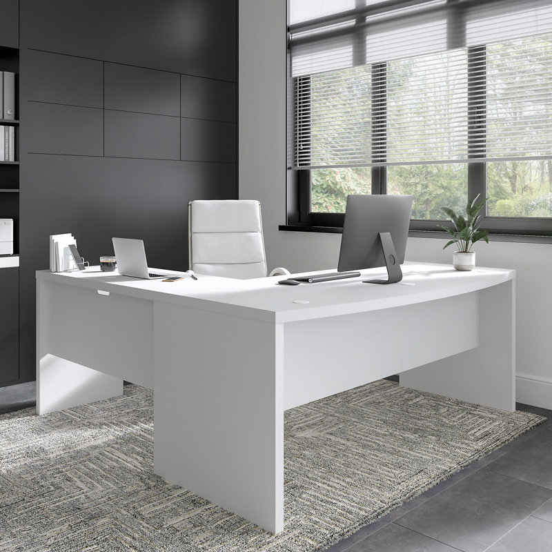 Ensemble de bureau d'ordinateur en L 2 pièces avec chaise Echo, Blanc pur