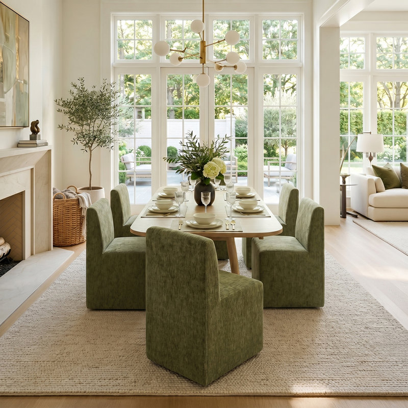 Ensemble de table de salle à manger extensible de 244 cm (96 po) avec 6 chaises de salle à manger rembourrées en chenille et à roulettes