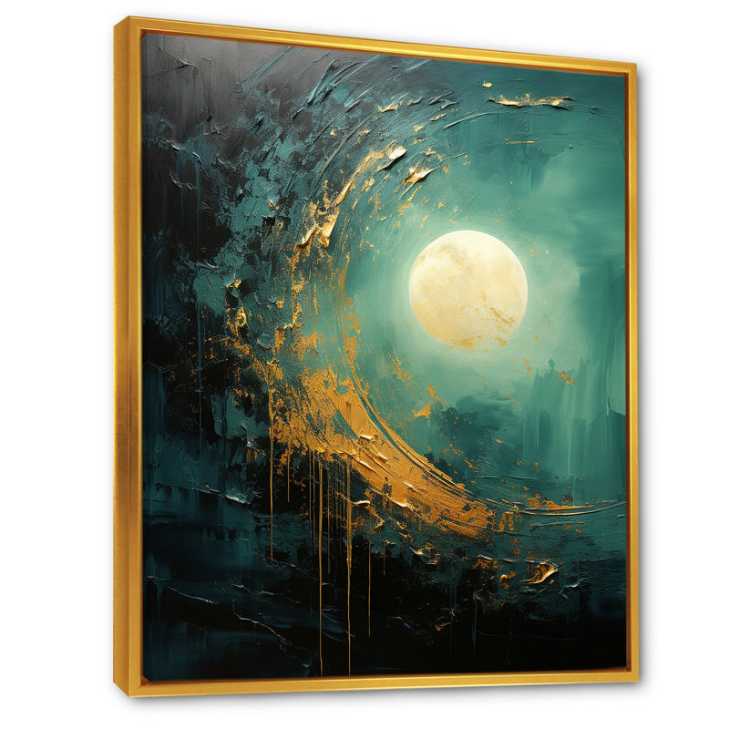 Lune émeraude éclipse sérénité, H 20 po x l 12 po x P 1 po, Cadre flottant doré