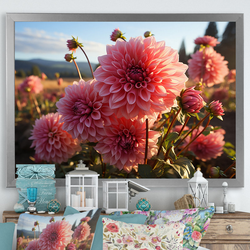 " Dahlia Field Sunrise II ", Silver Single Picture Framed, 16" H x 32" W x 1" D