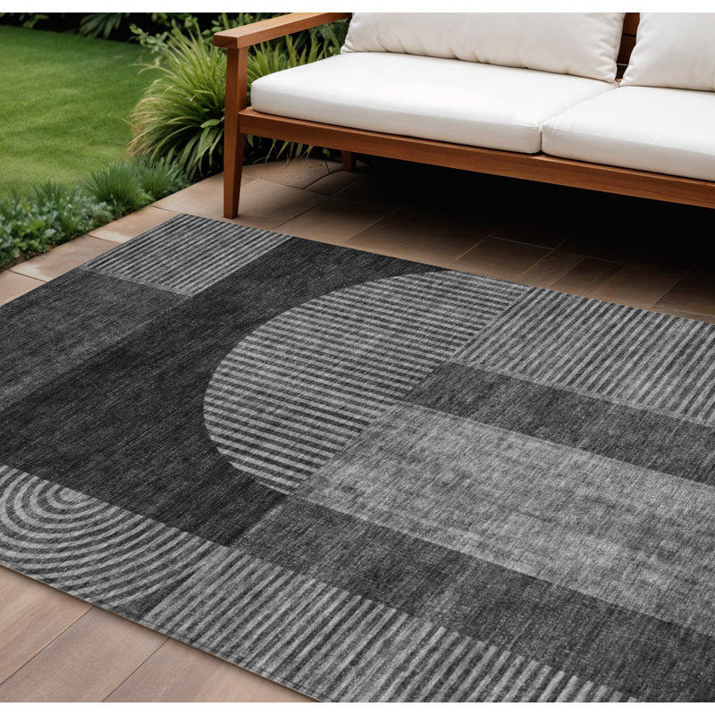 Tapis intérieur lavable à motif géométrique 9 pi x 12 pi gris