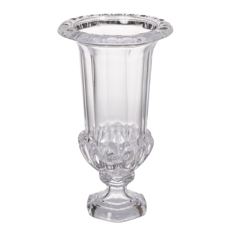 15” Clear Glass Pedestal Vase with Ornate Design, Crystal-Inspired Home Accent for Mantel, Tabletop, or Centerpiece Display