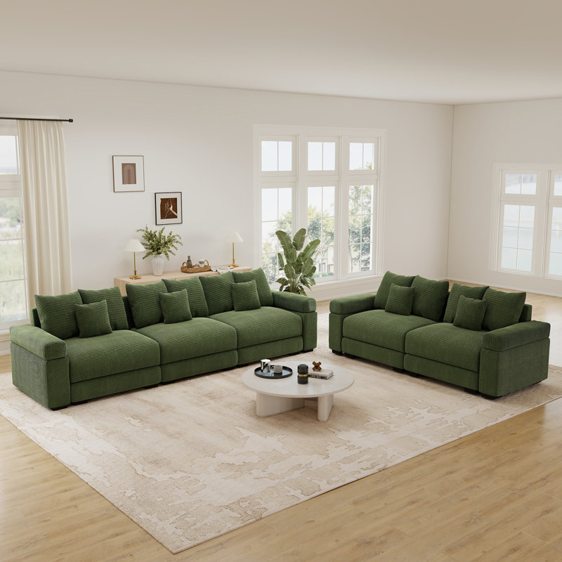 Canapé d'angle modulaire surdimensionné Cloud, 3 places (330 cm) + 2 places (210 cm), accoudoirs épais et robustes, revêtement en velours côtelé, assise profonde et confortable, design ergonomique, grand espace de vie, écologique