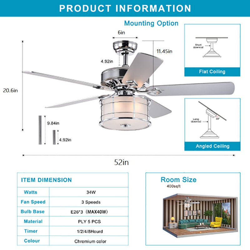 Leunne 52'' Ceiling Fan