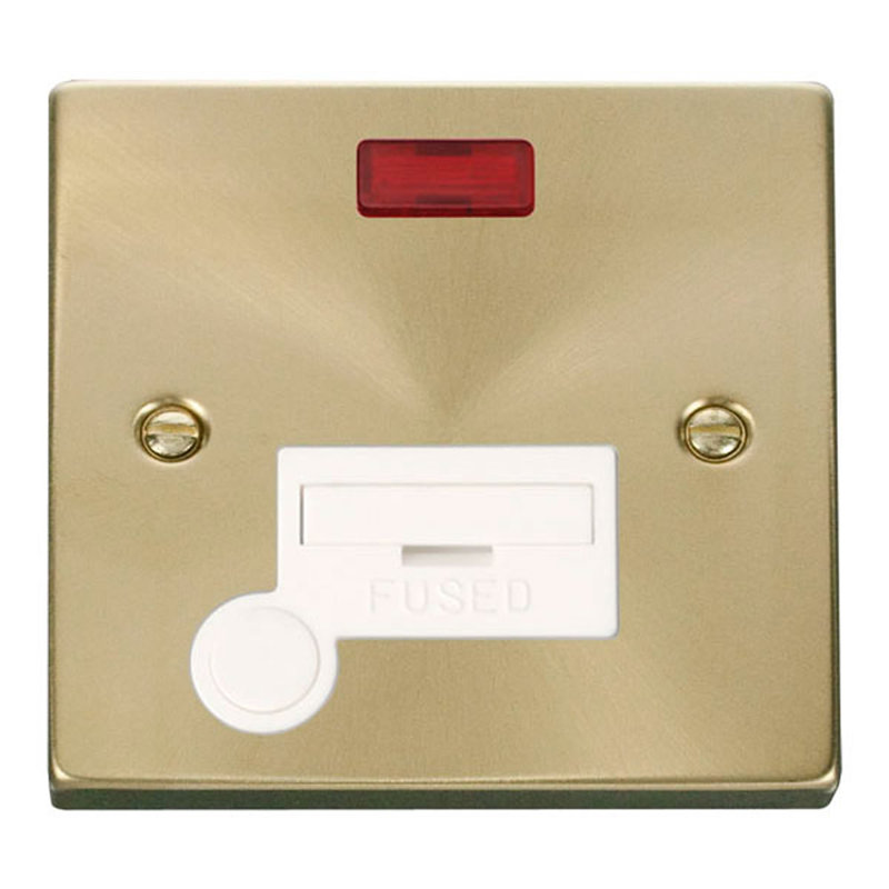 Satin Brass 13A Fused Connection Unit With Neon With Flex