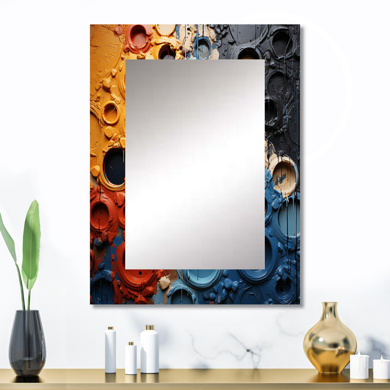 Orange and Blue Fluid Movements - Abstract Shapes Mirror, Modern Unique Wall Mirror, Printed Metal Art, 32" x 24"