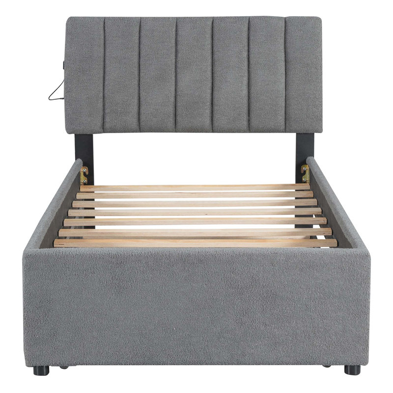 Lit plateforme tapissier Teddy, gris, Simple