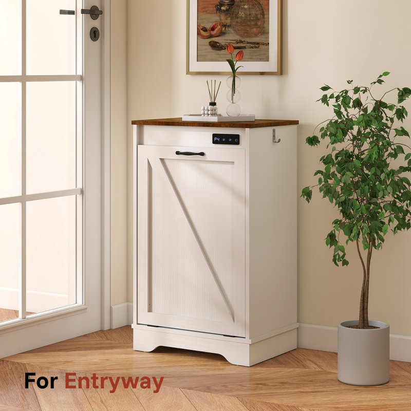 Tilt Out Trash Can Cabinet with Ozone Deodorizing for Kitchen,  10 Gal Free Standing Hideaway Trash Holder, White