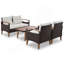 Mobilier de jardin 4 pièces, ensemble de sièges de patio, ensemble de canapé d'extérieur en rotin PE, table et pieds en bois