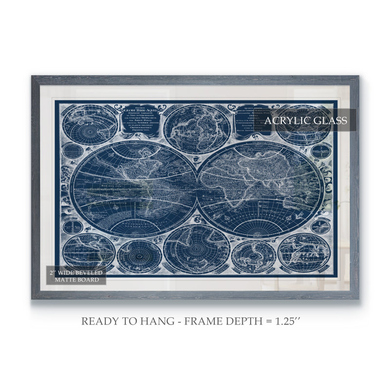 «World Globes Blueprint» par Paul Cezanne - Peinture encadrée, H 28 po x l 38 po x 1,25 po, Impression encadrée grise, Blanc