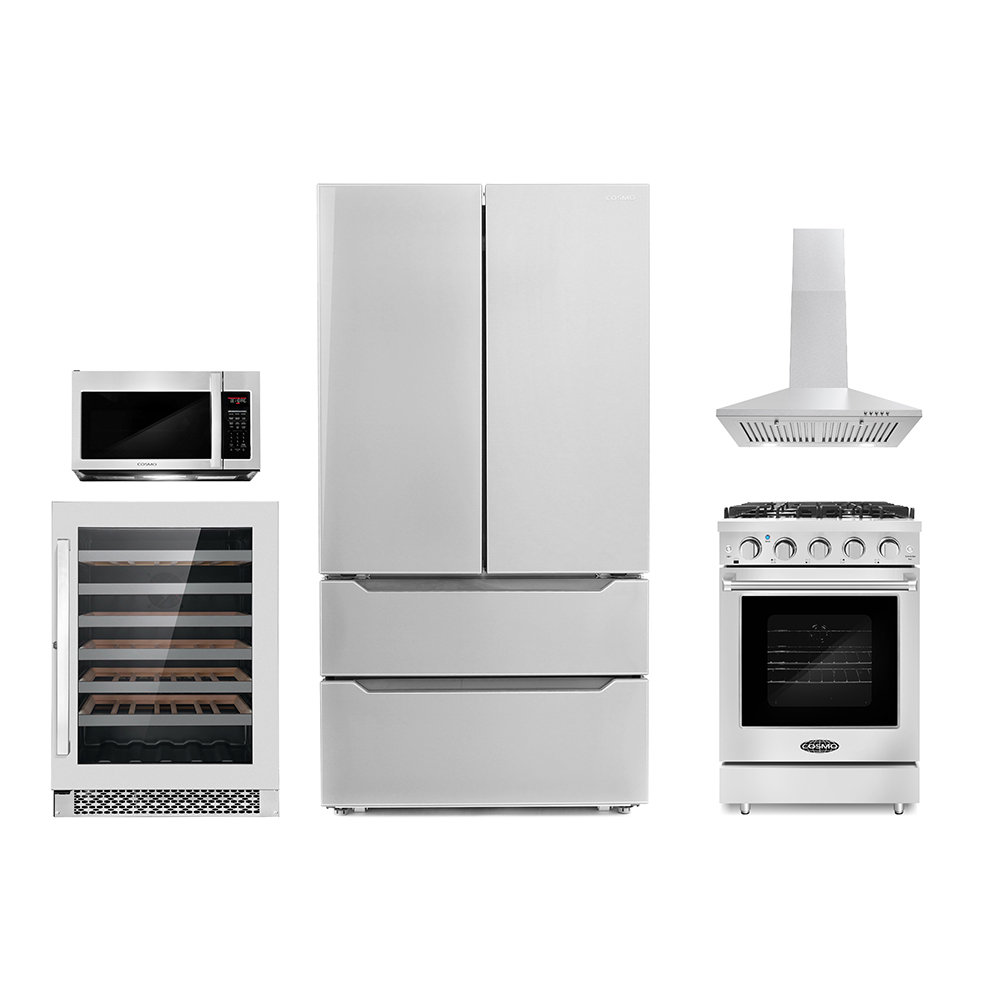 Cosmo 3 Piece Kitchen Appliance Package with 30'' Gas Freestanding Range ,  Wall Mount Range Hood , and Wine Refrigerator & Reviews