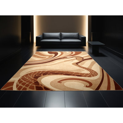 Tapis à motif d'arc moderne brun et beige lavable à la machine Ozain