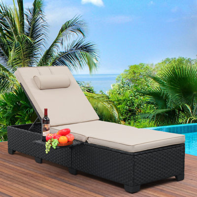 Persei Outdoor Wicker Chaise Lounge with Foldable Side Table by Latitude Run