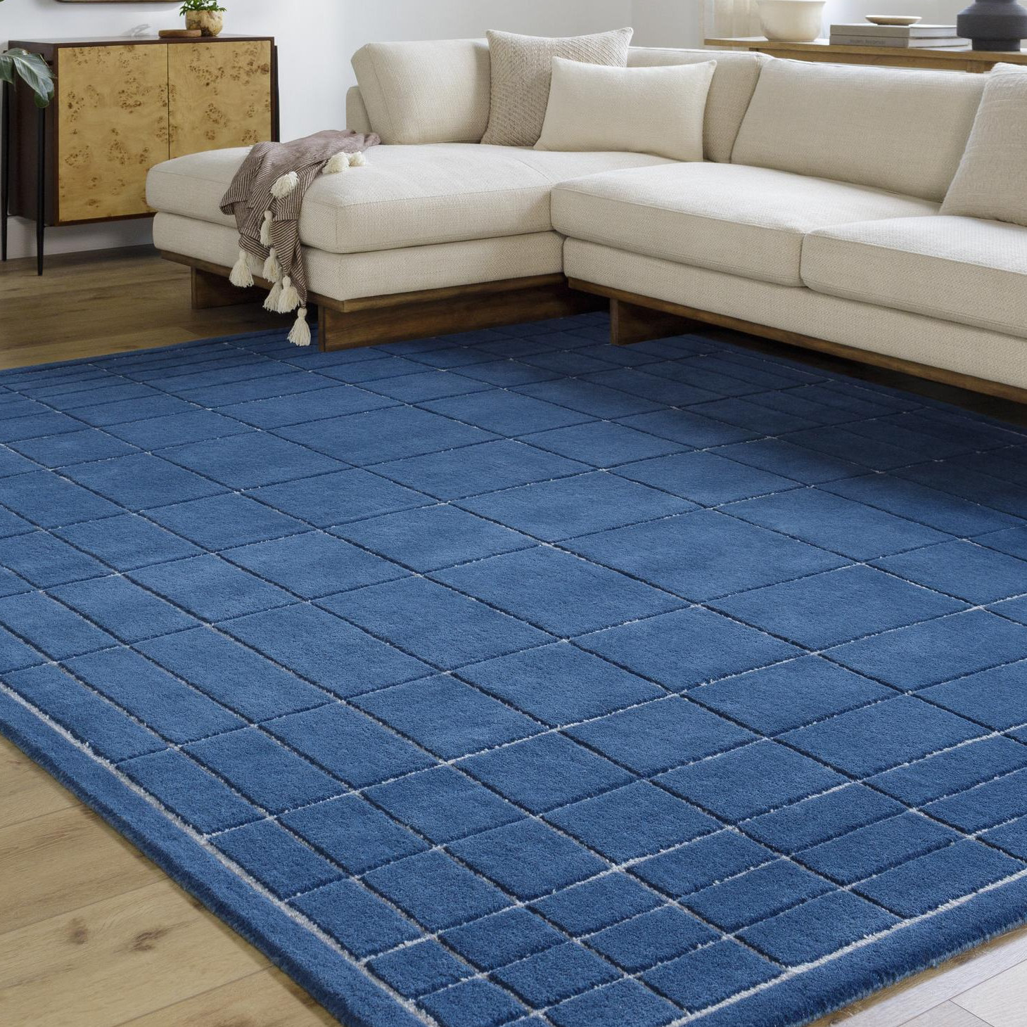 Mallory Hand-Woven Midnight Blue Geometric Rug, Rectangle 5' x 8'