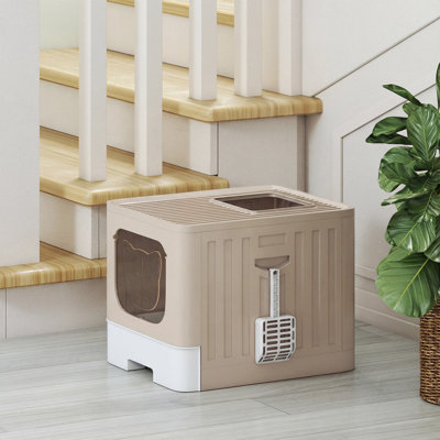 Cat Litter Box with Lid Slide-Out Drawer