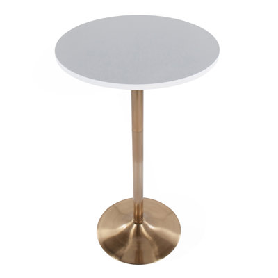 Table de salle à manger ou de bar contemporaine réglable en métal doré et bois blanc