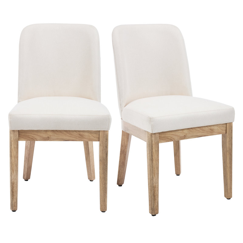 Upholstered Armless Side Chair With Solid Wood Legs, Cream