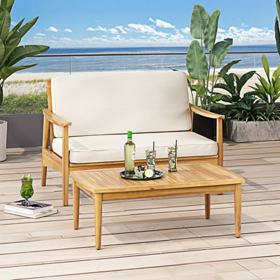 Wood Patio Conversation Set With Cushion