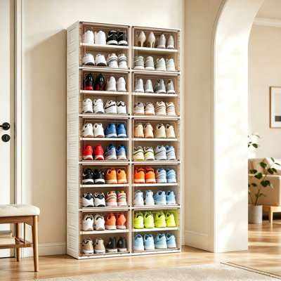10-Tier 40 Pairs One-Piece Stackable Shoe Storage Cabinet, Sneaker Rack, Quick Assembly for Closet，White