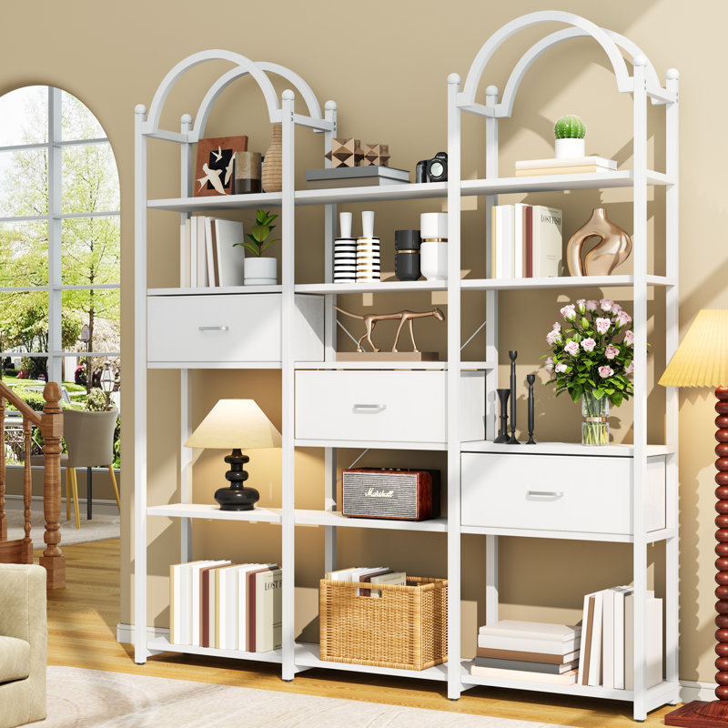 83.5" Tall Arched Bookshelf With 3 Drawers And 13 Storage Shelves, Industrial Open Book Shelf With Display Shelves, Large Etagere Bookshelf, Triple Wide Book Case For Home & Office
