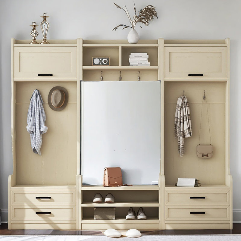 4-In-1 Detachable Hall Tree With Storage And 7 Hooks, Multiple Functions Hallway Coat Rack With Storage Drawers And Cabinet, Antique Shoe Bench For Entryway Hallway