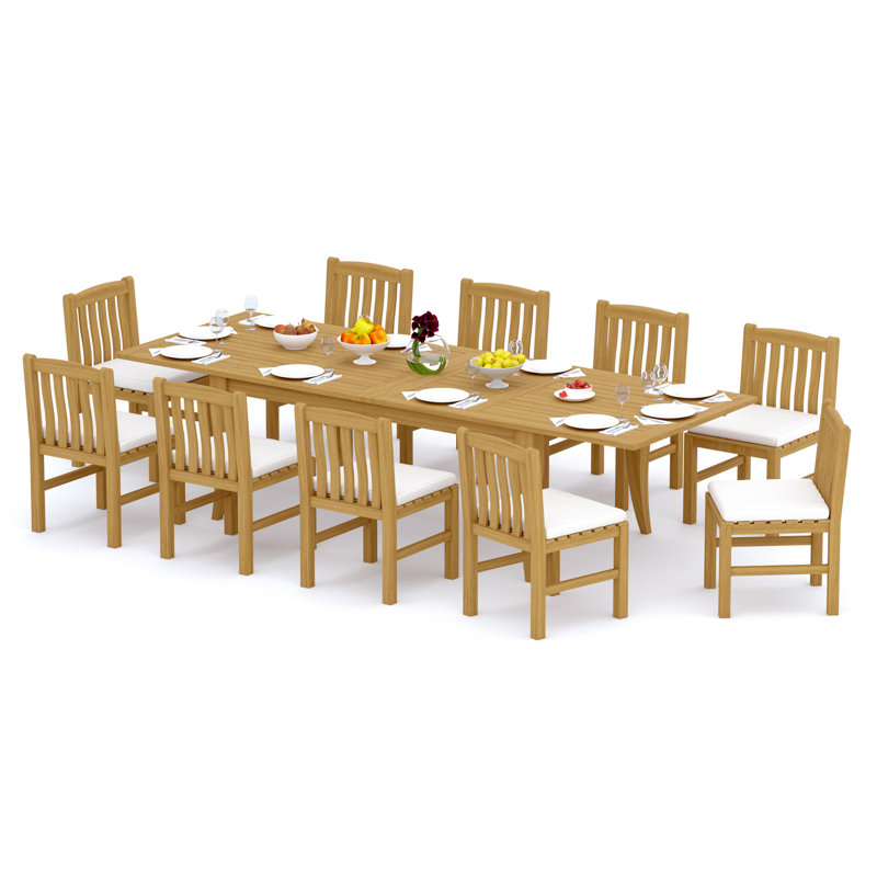 113 Pcs Grade-A Teak Wood Dining Set: 122" Atnas Double Extension Rectangle Table And 12 Devon Armless Chairs #11DV2800, 10