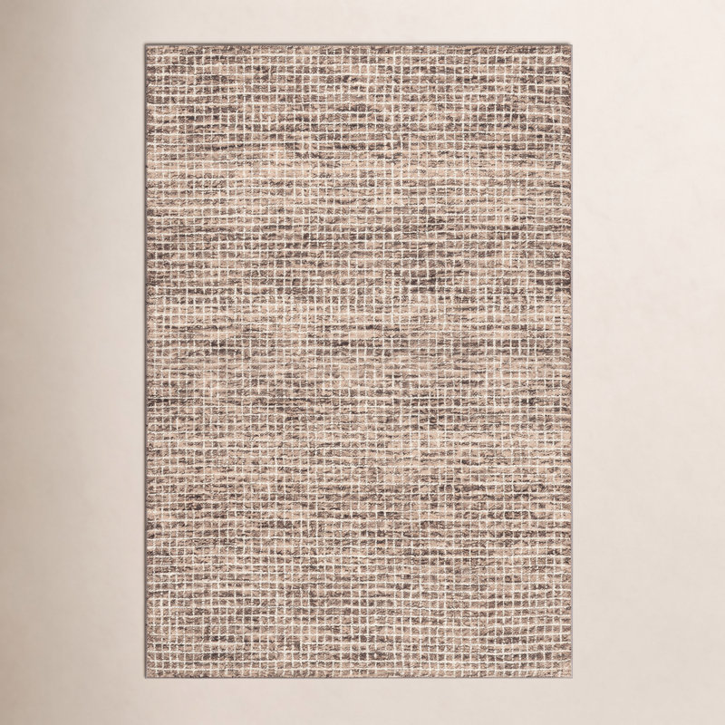 Katasha Checked Wool Brown Area Rug, Rectangle 9'6" x 13'6"