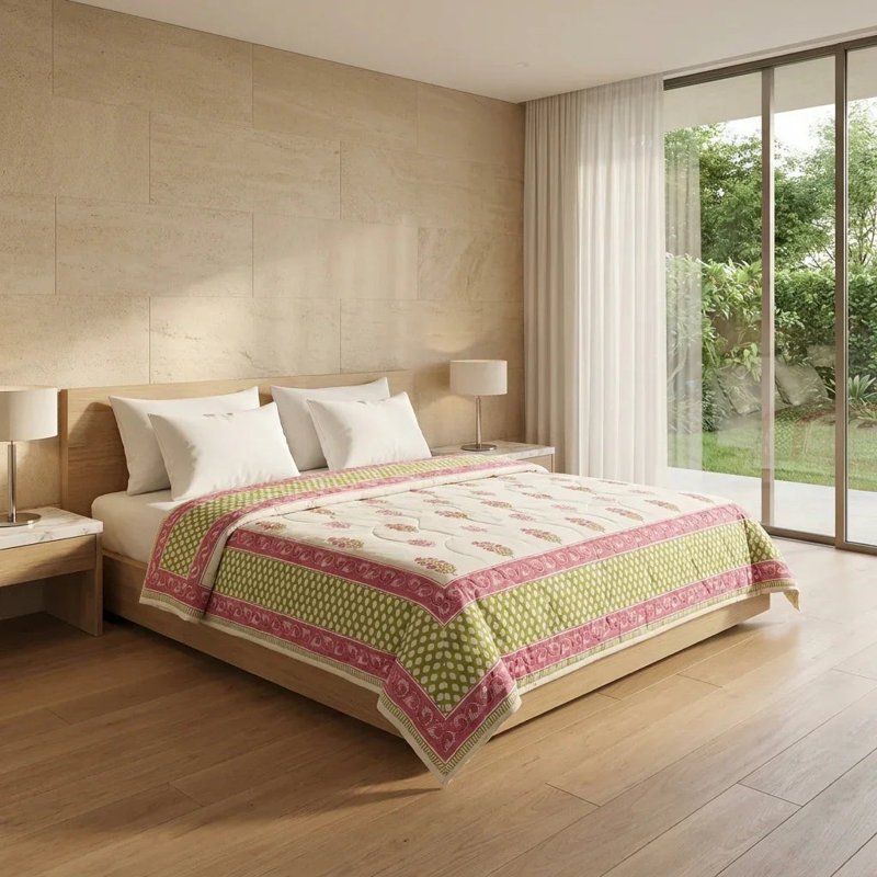 Comforter, Queen, Cream Deep Rose Olive