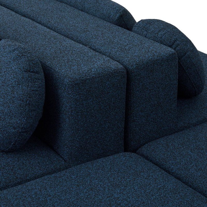 Canapé modulaire Boneless de 114,9 po en bleu, combiné pour une disposition personnalisée, sièges aux extrémités courbées, siège profond de 24,4 po et lit modulaire bleu en tissu Boucle, modules, profondeur d'assise, mousse à haute densité douce au toucher