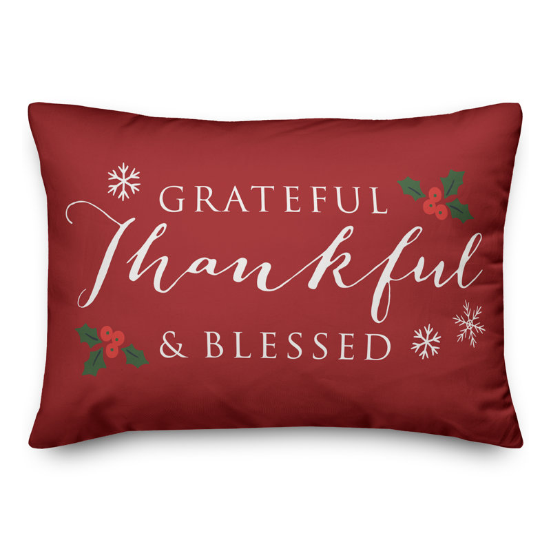 Grateful Thankful Blessed Rectangular Lumbar Cushion, Red