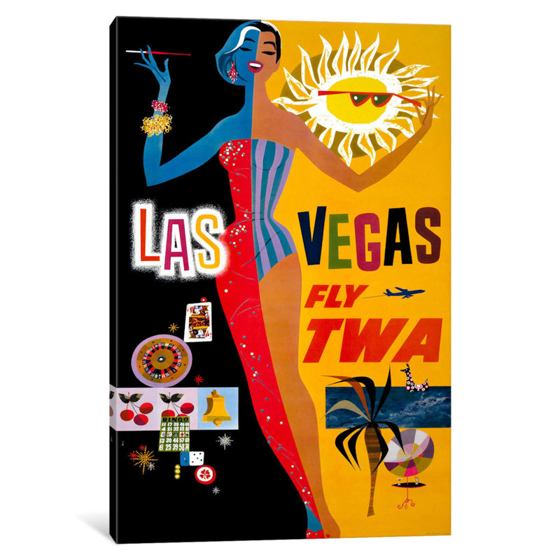 «Las Vegas, Fly TWA» par Print Collection, affiche vintage sur toile tendue, H 60 po x l 40po x P 1,5 po