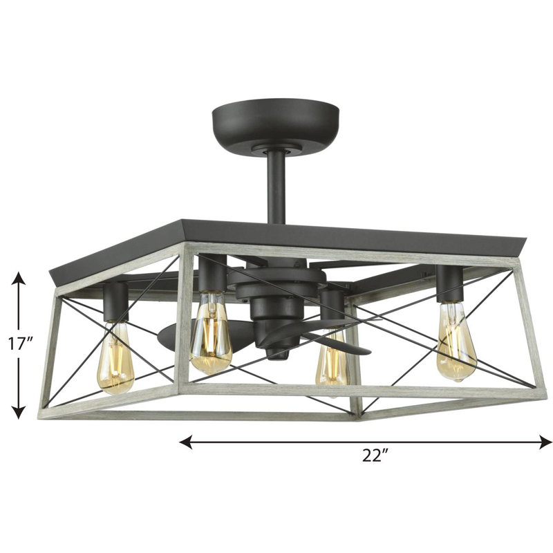 Graphite and White-Washed 22-Inch 3-Blade Farmhouse Ceiling Fan with Lighting