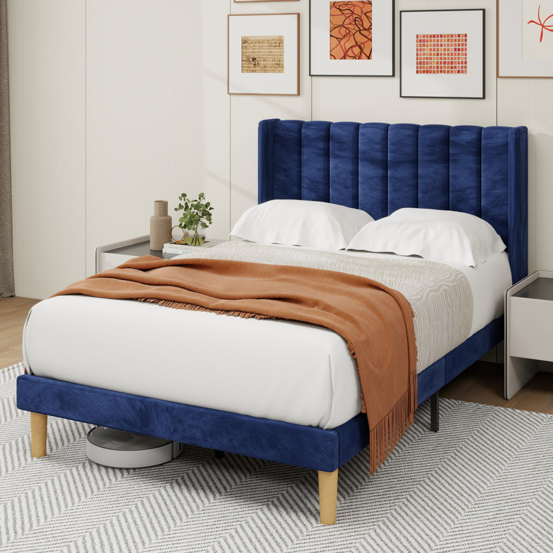 Sutter Upholstered Wingback Bed, Full / Double, Blue