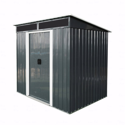 6Ft X 5Ft Outdoor Metal Storage Shed With Lockable Sliding Doors And Transparent Plate