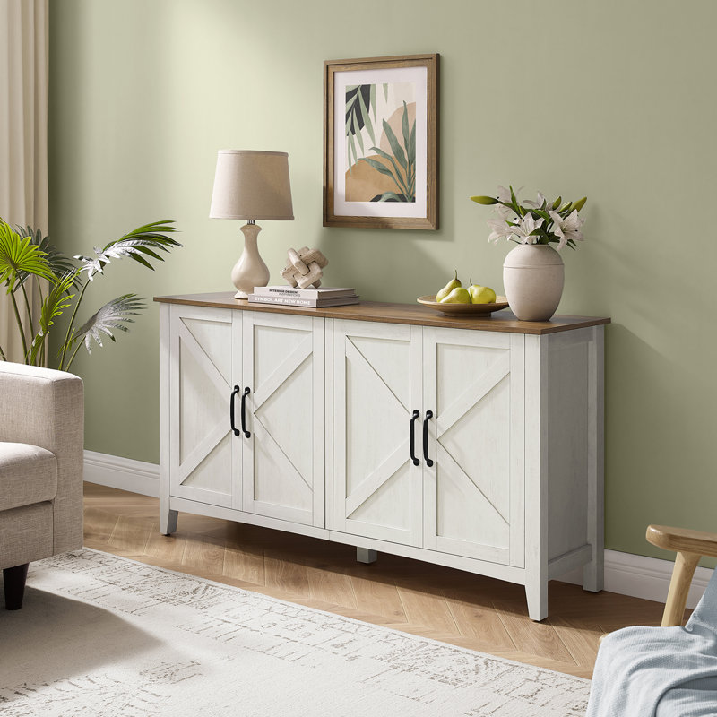Yvette 59"W Credenza Sideboard, Buffet Storage Cabinet, White/Brown