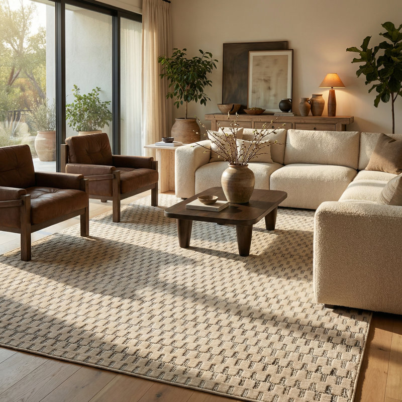 Tapis intérieur crème / beige à motif géométrique crème / beige 6 pi x 9 pi (5 pi 11 po x 9 pi 0 po) Branch Living Lavinia - salon, chambre à coucher, salle à manger et cuisine