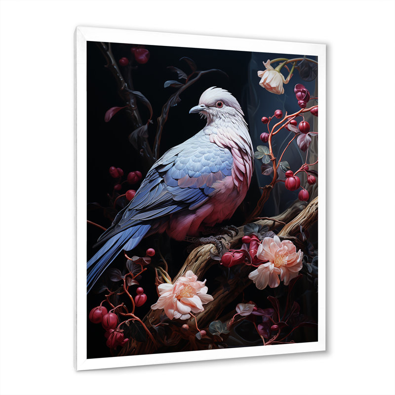 Dove Reverie I - art mural colombe, Cadre simple blanc, H 32 po x l 16 po x P 1 po