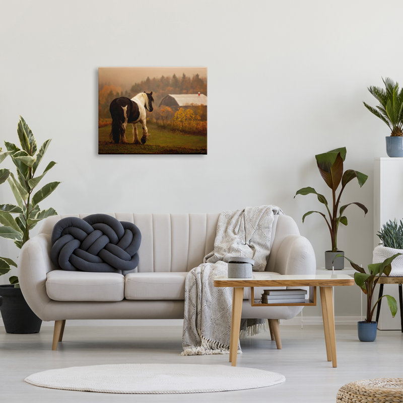 Cheval donnant sur une grange par PHBurchett, H 24 po x l 30 po x P 1,5 po