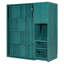 Lit simple bleu sarcelle rotatif avec plan de rangement pour bibliothèque, solution de rangement pour armoire supérieure, surface de travail escamotable et compartiments latéraux à l'ombre, bibliothèque intégrée, boîte dissimulée intégrée, zone extensible