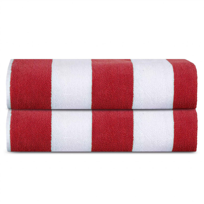 100% Cotton Beach Towel, White/Red