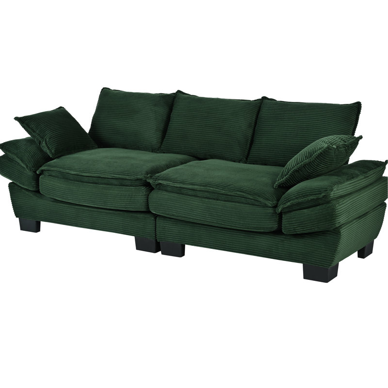 Canapé en velours côtelé, design moderne incurvé de 85,4 po, 2 coussins, pour salon, chambre à coucher, appartement, rangement spacieux, matériau de la structure en velours côtelé, tissu doux et lisse, construction, espace