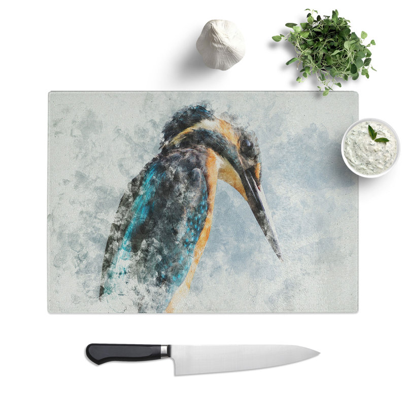 Kingfisher Bird Vol.1 Watercolour Chopping Board, 0.4cm H x 28.5cm W x 39cm L
