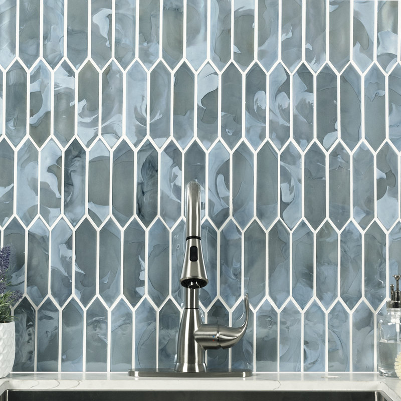 Midnight Tide Spire 10 in. x 13 in. Glossy Glass Mosaic Wall Tile