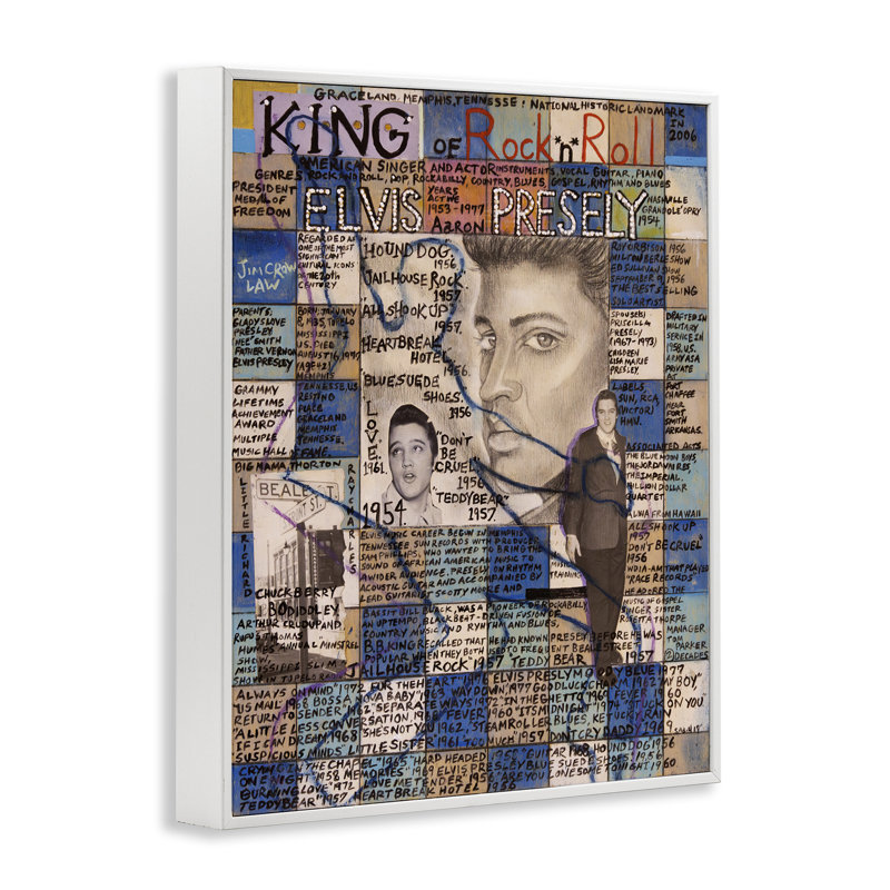 Elvis Presley, collage, estampe numérique par Sabin, Estampe numérique encadrée blanc bord de mer, H 30 po x l 24 po