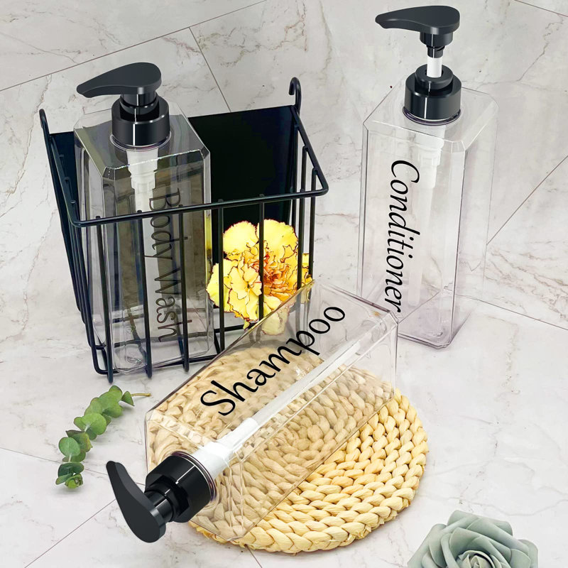 Distributeur de shampooing et revitalisant (transparent, ensemble de 3, 27 oz) - Bouteilles réutilisables et vides de shampooing et revitalisant