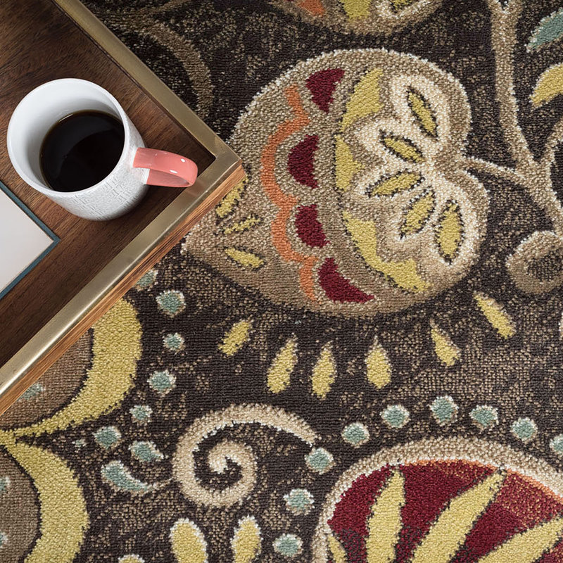 Tapis brun à motif floral Juliet, Rond 7 pi 10 po