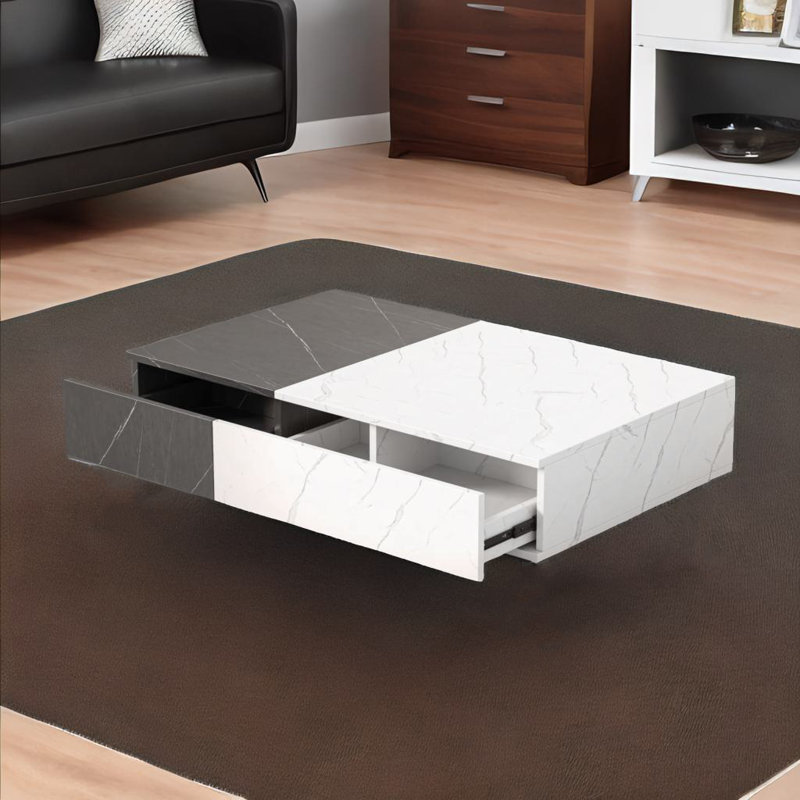 Table basse simple Rolette, Blanc / gris